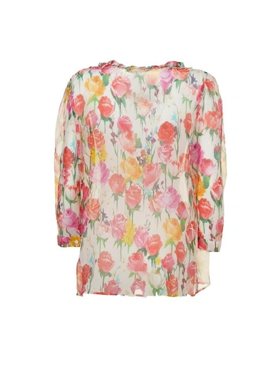 Blumarine Floral Blouse In Bianco Multicolor