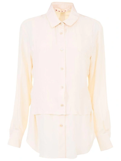 Shop Marni Silk Blend Shirt In Pearl (beige)