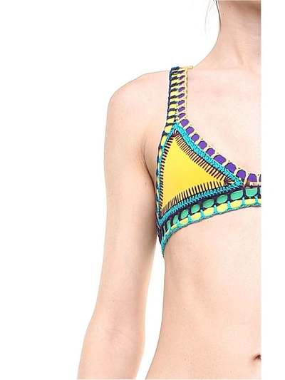 Shop Kiini Ro Croquet-trimmed Triangle Bikini Top In Giallo