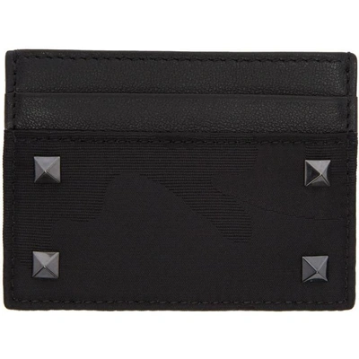 Shop Valentino Black  Garavani Nylon Camo Card Holder In 0no Black