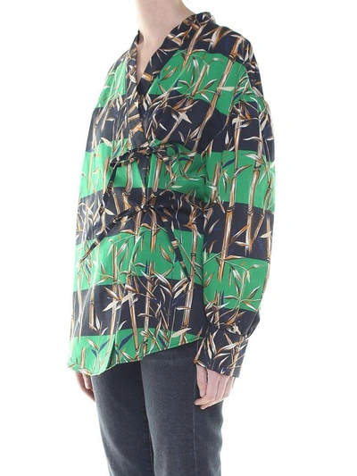 Shop Kenzo Bamboo Stripes Cotton And Linen-blend Kimono Shirt In Green