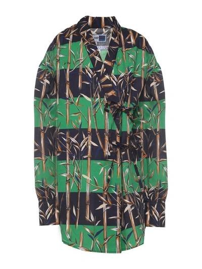 Shop Kenzo Bamboo Stripes Cotton And Linen-blend Kimono Shirt In Green