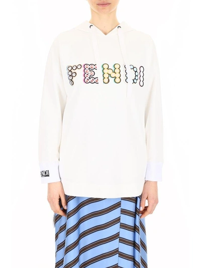 Shop Fendi Jersey Studs Hoodie In Whitebianco