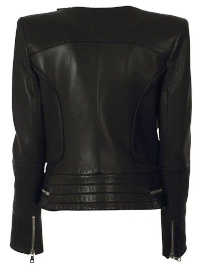 Shop Balmain Zip Detail Leather Jacket In Noir C0100