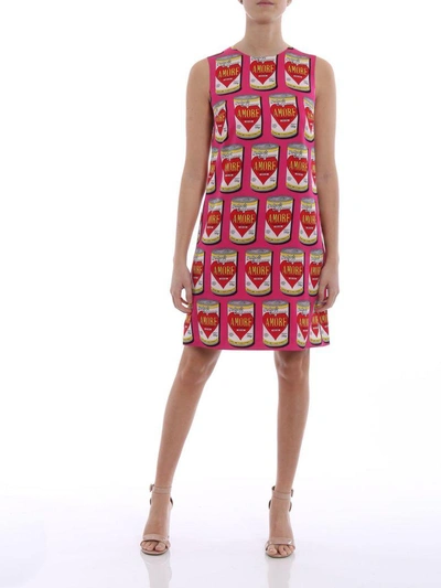 Shop Dolce & Gabbana Amore Can A-line Print Dress In Heqamore Fdo.fucsia