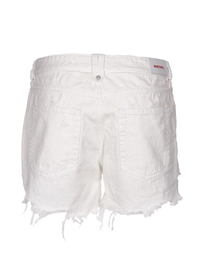 Shop Diesel Distressed Denim Shorts In White