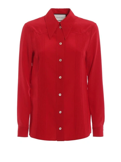 Shop Gucci Pointed Collar Shirt In Hibiscus Red