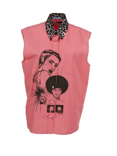 Shop Prada Printed Sleeveless Shirt In Rosa Scuro