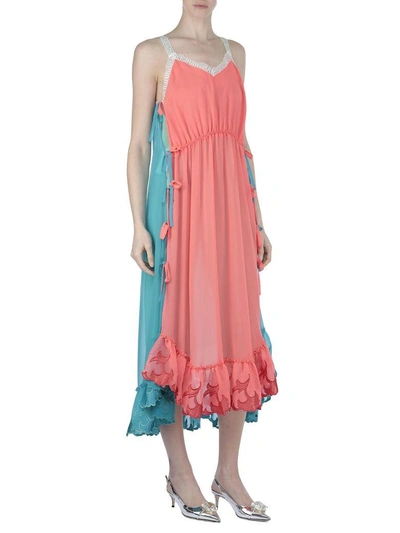 Shop Marco De Vincenzo Sheer Dress In Coral+turquoise