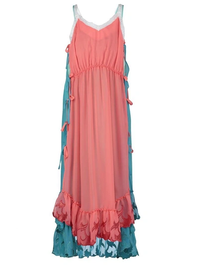 Shop Marco De Vincenzo Sheer Dress In Coral+turquoise