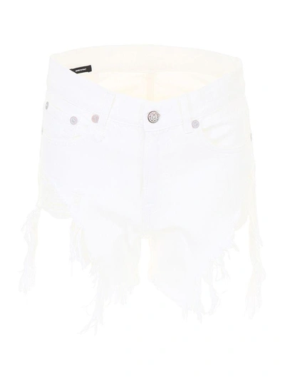 Shop R13 Shredded Shorts In Whitebianco