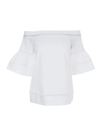 Shop Michael Michael Kors Embroidered Cotton Top In Whitebianco