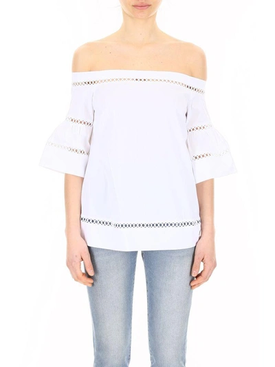 Shop Michael Michael Kors Embroidered Cotton Top In Whitebianco