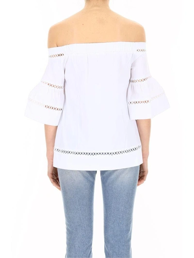 Shop Michael Michael Kors Embroidered Cotton Top In Whitebianco