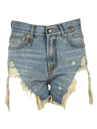 Shop R13 Ripped Effect Denim Shorts In Blue