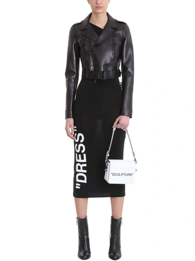 Shop Off-white Cropped Biker Jacket In Black