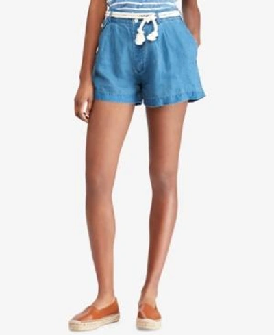 Shop Polo Ralph Lauren Linen Shorts In Indigo Blue