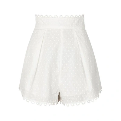 Shop Zimmermann Melody Linen And Cotton Plumetis Blend Shorts In Ivory