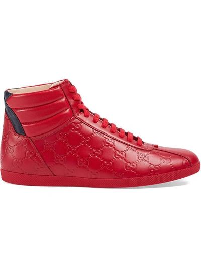 Shop Gucci Signature High-top Sneakers - Red
