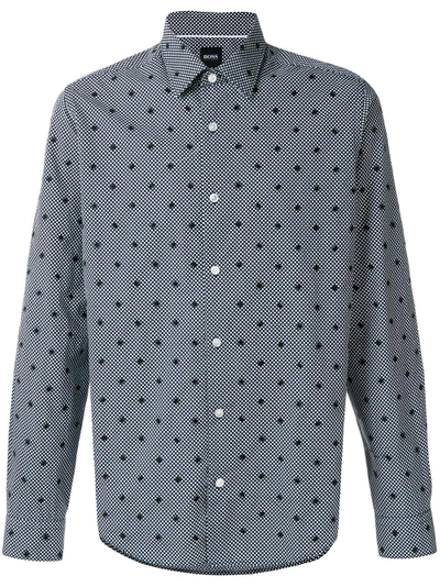 Shop Hugo Boss Boss  Embroidered Polka Dot Shirt - Black