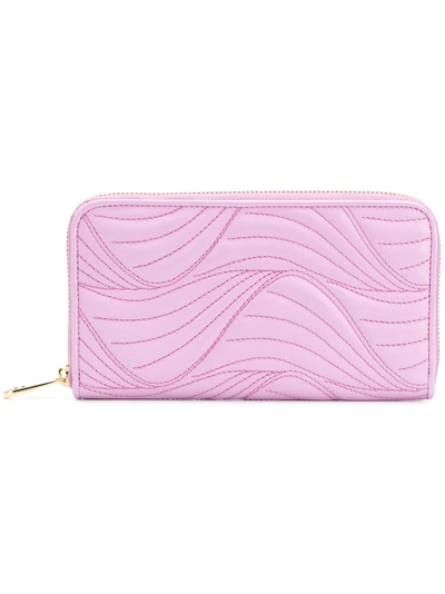 Shop Ferragamo Salvatore  Zipped Stitch Wallet - Pink In Pink & Purple