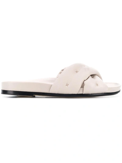 Shop Anya Hindmarch Chubby Crossover Slides In Nude & Neutrals