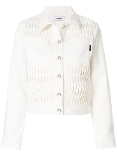 Shop Courrèges Pintuck Detail Denim Jacket - White