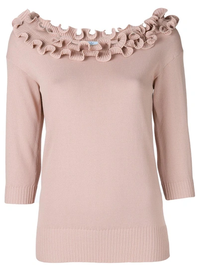 Shop Blumarine Frilled Neck Knitted Top