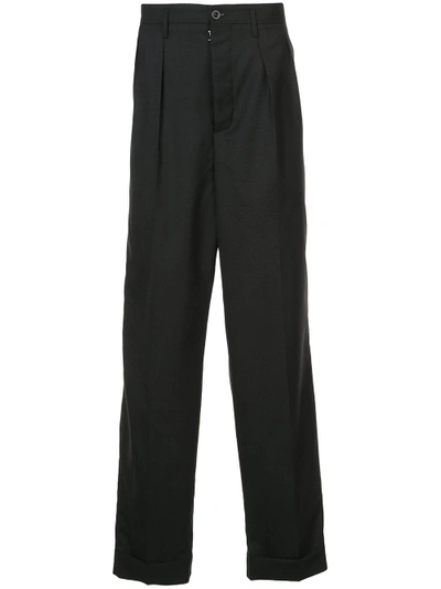 Shop Maison Margiela Pleated Straight Leg Trousers - Black