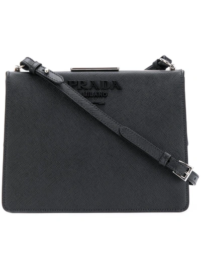 Shop Prada Saffiano Light Frame Shoulder Bag - Black