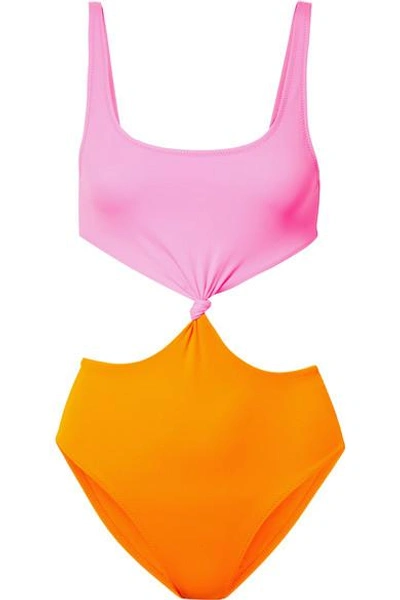 Shop Solid & Striped The Bailey Cutout Two-tone Swimsuit In Orange