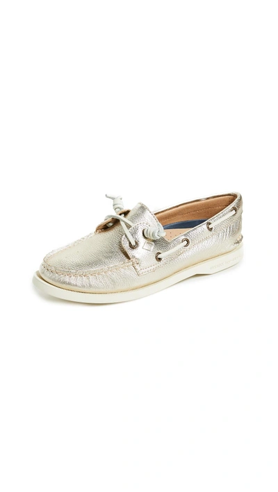 Shop Sperry A/o Vida Metallic Boat Shoes In Platinum