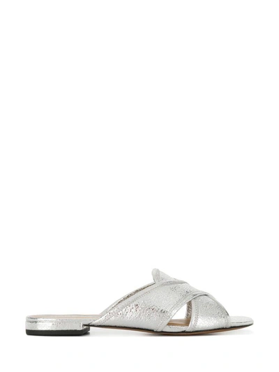 Shop Marc Jacobs Aurora Crackled Metallic-leather Flat Sandals In Silver