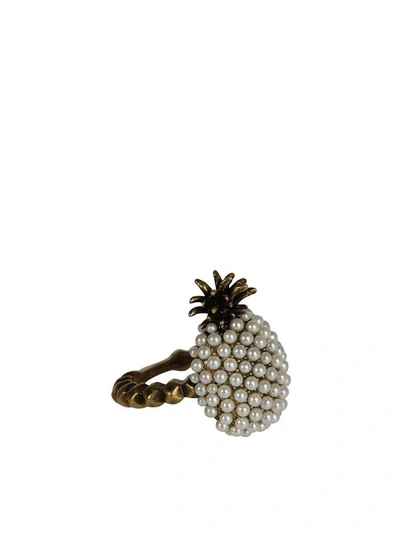 Shop Gucci Pineapple Studded Ring In Crema