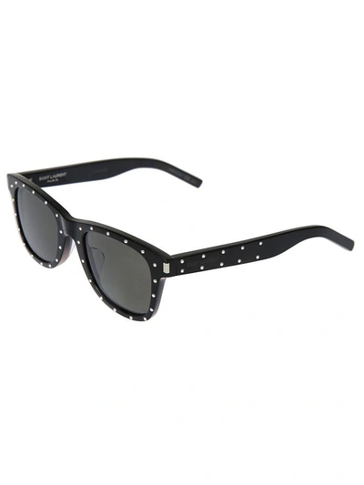 Shop Saint Laurent Studded Sunglasses In Black Silver Smoke