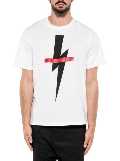 Shop Neil Barrett White-black-red Printed Cotton Jersey T-shirt