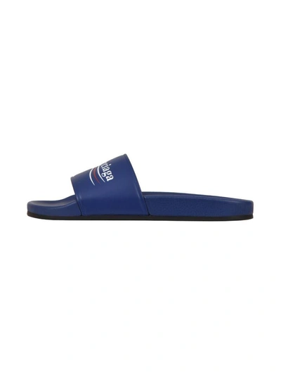 Shop Balenciaga Pool Slides Logo In Bluette