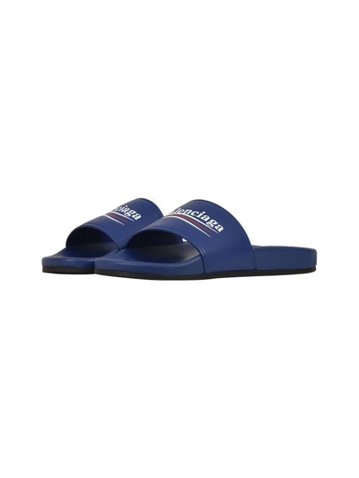 Shop Balenciaga Pool Slides Logo In Bluette