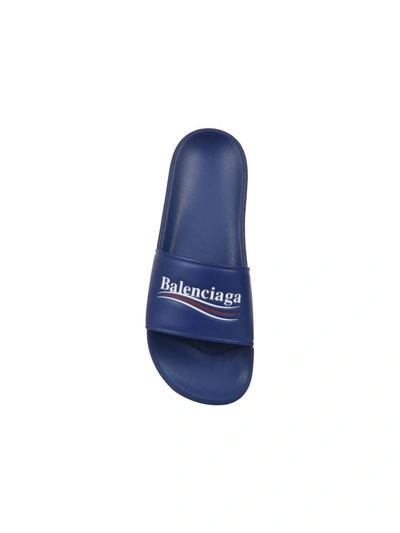 Shop Balenciaga Pool Slides Logo In Bluette