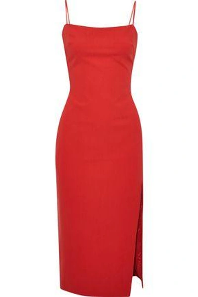 Shop Cinq À Sept Woman Cairen Silk-trimmed Stretch-cady Midi Dress Tomato Red