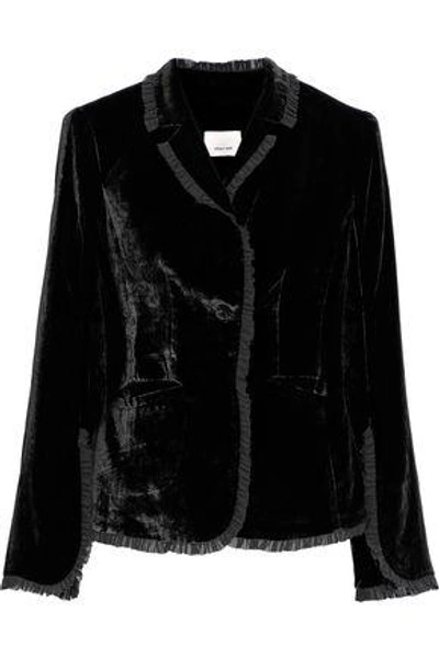 Shop Cinq À Sept Woman Rowland Ruffled Chiffon-trimmed Velvet Jacket Black