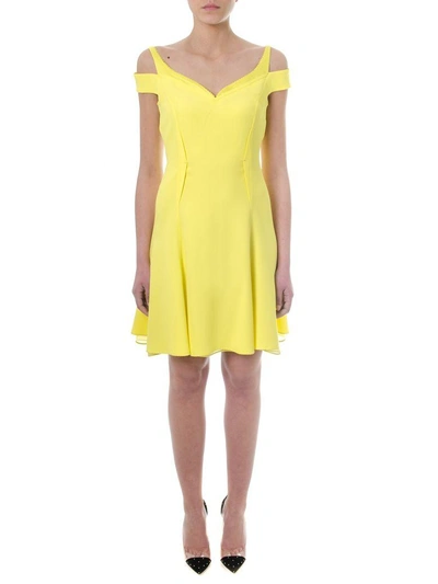 Shop Versace Off-shoulder Yellow Crepe Dress