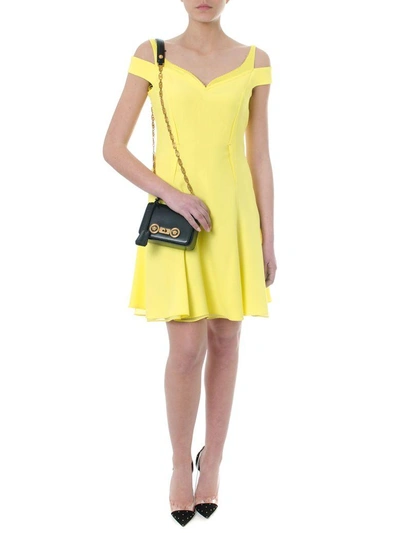 Shop Versace Off-shoulder Yellow Crepe Dress