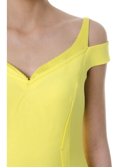 Shop Versace Off-shoulder Yellow Crepe Dress