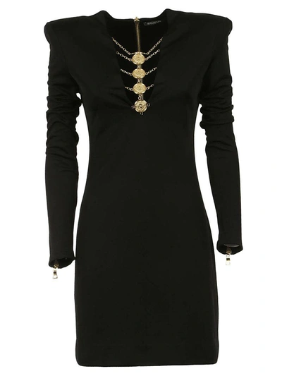 Shop Balmain Disc Embellished Dress In Black