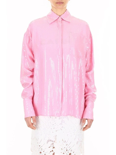 Shop Msgm Sequin Shirt In Rosarosa