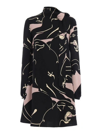 Shop Valentino Printed Panther Mini Dress In Eqwild Rose/nero