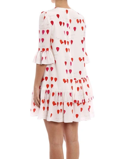 Shop Alexander Mcqueen Asym Ruffle Over Dress In Ivory Red Pink