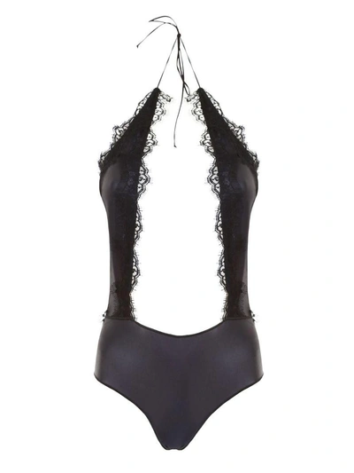 Shop Oseree Swimsuit With Lace In Nero