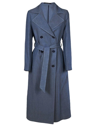 Shop Tagliatore Double Breasted Trench In Blue